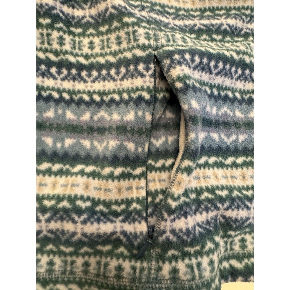 LL Bean Sweater Jacket Womens Large Blue Green White Fleece Full Zip Long Sleeve - Picture 4 of 8